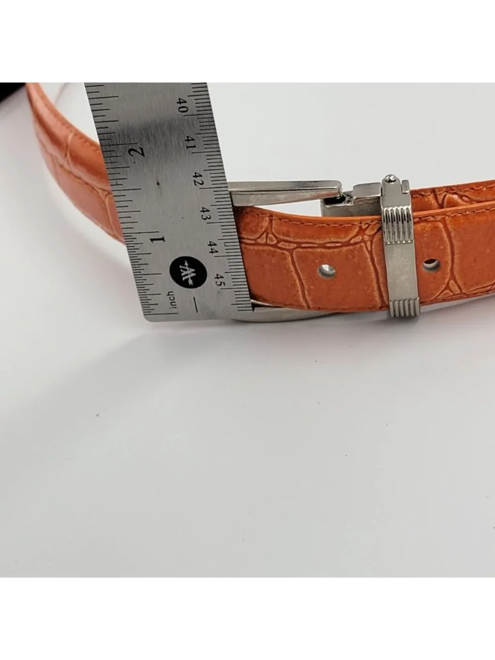 Orange Crocodile-Embossed Genuine Leather Belt With Silver-Tone Buckle